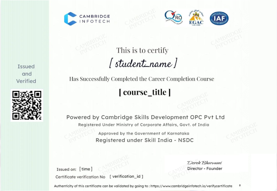 Cambridge Infotech Course Completion Certificate